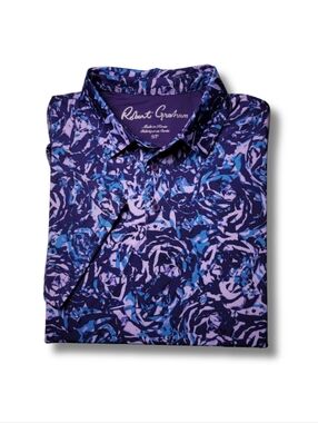 Robert Graham Navy & Purple Floral Golf Polo S